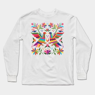 Mexican Otomí Couple of Birds Composition / Colorful & happy art by Akbaly Long Sleeve T-Shirt